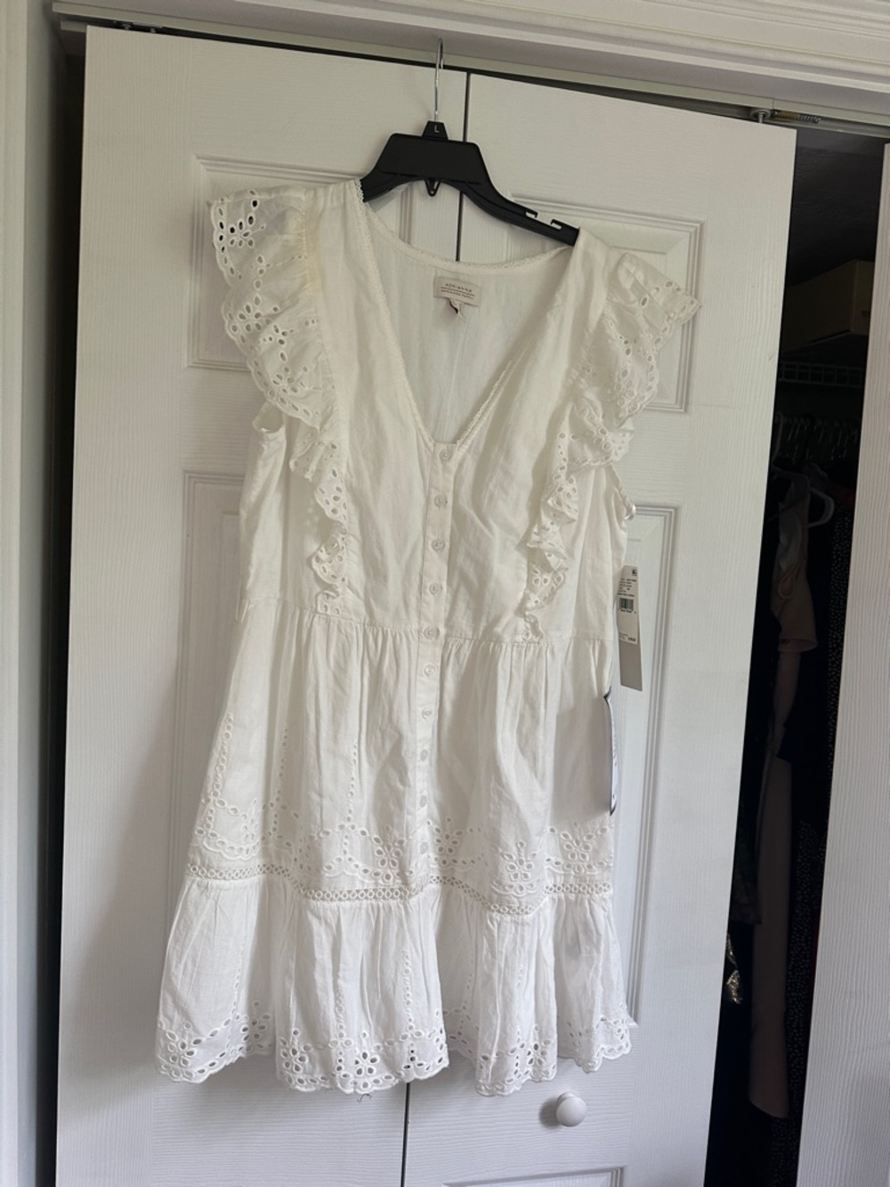 Adrianna Papell White Eyelet Ruffle Button-Front Mini Dress